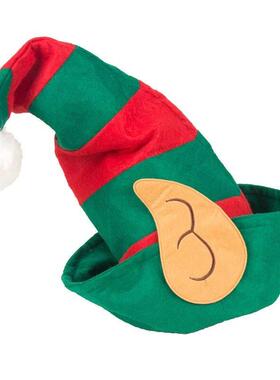 Red Green Striped Hat With White Pom Elf Ears Adults Soft No