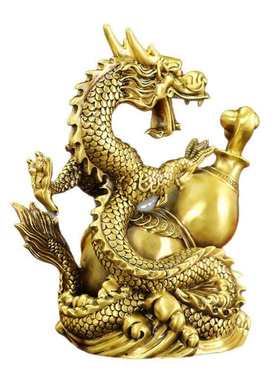 纯铜葫芦龙摆件福禄五爪金龙生肖龙客厅酒柜装饰月亮龙青龙铜水龙