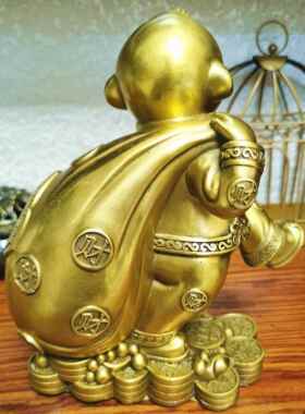 纯铜猴子摆件风水猴吉祥物 十二生肖猴摆设铜猴摆件背钱袋猴