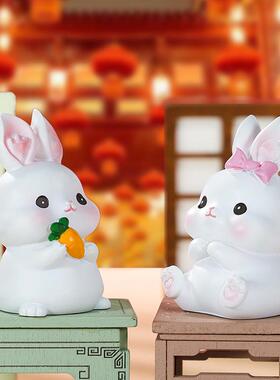 糯米兔迷你兔子摆件生肖树脂桌面公仔办公室景观装饰创意礼物居家