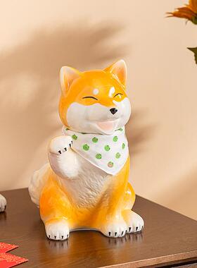 可爱招财狗柴创犬摆厅件陶瓷意桌面卡通柜台ML2005客8后0店铺招财