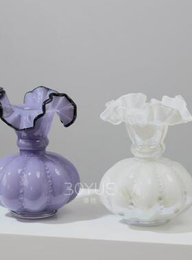 顿中古奶风芬手工花边琉鲜璃摆件创意客厅WDX餐桌玄关油水养花干