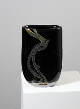 现简约茶色水波纹口黑扁ISQ色琉璃瓶样板房酒店花艺软花代装高端