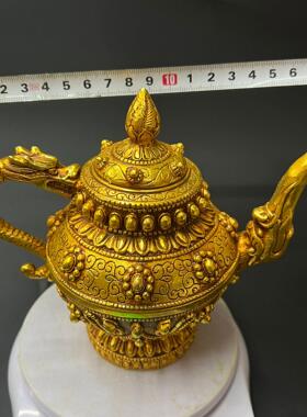 复古纯铜鎏金福禄寿水壶仿古做旧摆件 黄铜工艺品 文创市集老物件