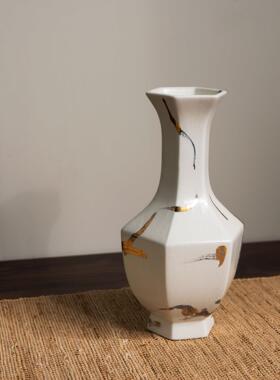 现代新中式样板房描金花瓶器皿摆件酒店售楼处会所客厅茶几台面