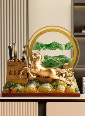 新中式马到成功画奢创250611-2意筒流沙摆件客厅轻高档笔办公室装