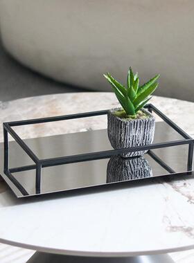 属极简艺术金框架托摆件别墅店样板GQS间客厅卧室酒收纳盘软盘装