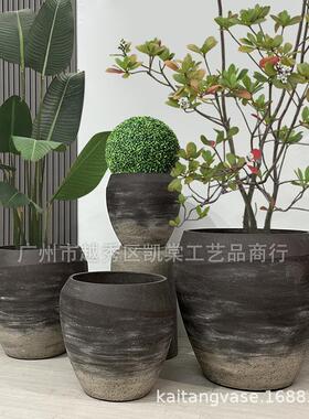 侘寂风水泥花瓶复古别墅阳台种植酒店民宿落地装饰个性栽花盆摆