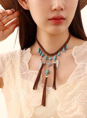 印第安项炼波西米亚手臂项炼民族风女锁骨炼松石流苏臂炼覆古度假