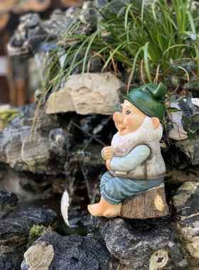 阳台花园装饰庭院布置可爱卡通摆件钓鱼精灵户外水池假山装饰造景