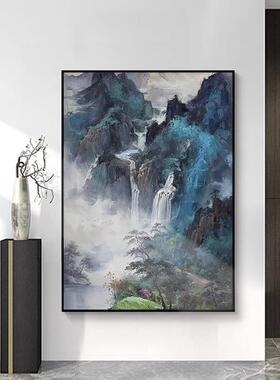 新式20256-1青绿山水风景关中装饰画客厅书玄房流水生酒店民财宿