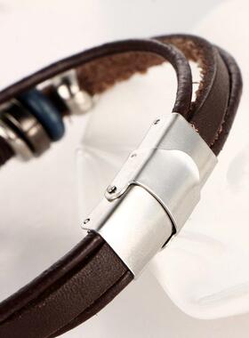 Vintage flower Turquoise mens Leather Bracelet绿松石皮手炼