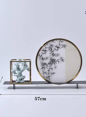 新中式金属假山摆件电视柜玄关柜门厅禅意装饰工艺品走廊软装配饰