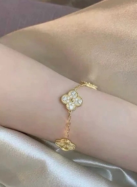 公价12.9万】99新梵克雅宝18K黄金镭射钻石五花手链ARP4KN00正品