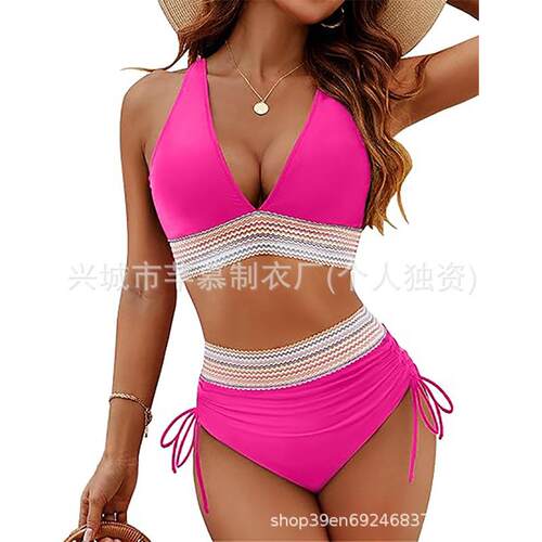 Women Waisted V Neck Bikini Set Tummy Control Swimsuits - 图3