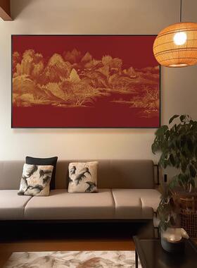 新中式红色高级感抽象金色山水画客厅装饰画卧室壁画禅意大气挂画