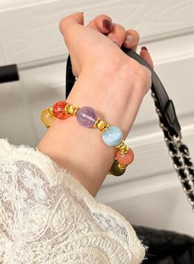 【多宝多福】天然大颗粒蓝晶石海蓝宝紫水晶手串七彩多宝女款手链