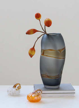 现代轻奢异形磨砂手工玻璃花瓶居家样板房酒店玄关台面装饰花瓶