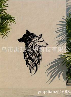 temu爆款意创属双狼头悬挂装饰铁艺剪金cjl11111工艺品影墙面挂件