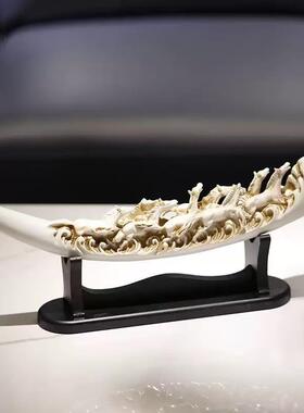 新中式关摆THMLALOO件轻奢高档客厅玄古架八马高端酒柜装饰品博公