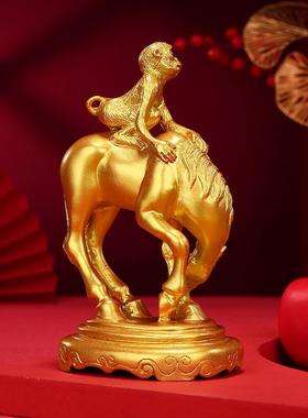 铜欣祥 黄铜马上封侯摆件 家居办公室桌面马上猴铜工艺品摆设