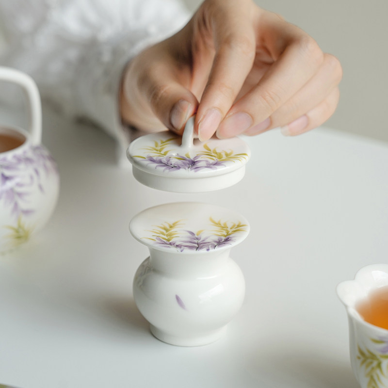纯手绘紫藤花陶瓷盖置紫砂壶盖托陶瓷杯盖碗托茶杯垫茶具配件,淘宝优惠券,粉丝福利购,淘宝优惠卷