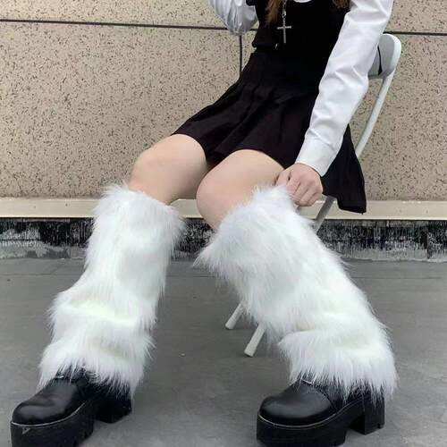 Furry Leg Warmers Y2K Goth White Faux Fur Leg Warmers Boot v - 图3