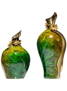 铜金岁月荷叶花瓶铜摆件花瓶插花铜雕装饰品玄关电视柜博古架铜器