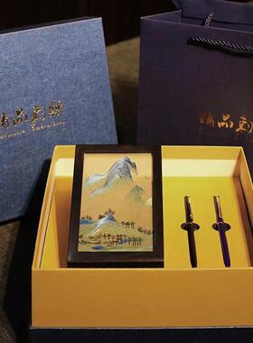 湘绣摆件紫光檀木笔筒手工刺绣双面绣创意中国风企业礼物礼品苏绣