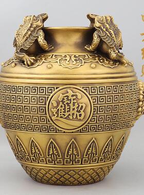 金蟾聚宝盆摆件四方纳财存钱罐铜缸大号客厅办公室门店装饰品黄铜