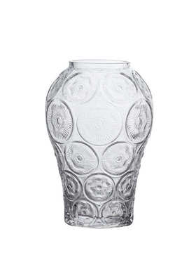 博西家居 简约圆形纹路透明水培玻璃花瓶摆件家居客厅装饰品花器