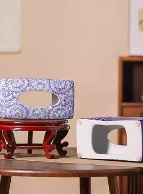 青花瓷纸巾盒客厅茶几新中式喜字青花桌面餐巾抽纸盒家用客厅简约