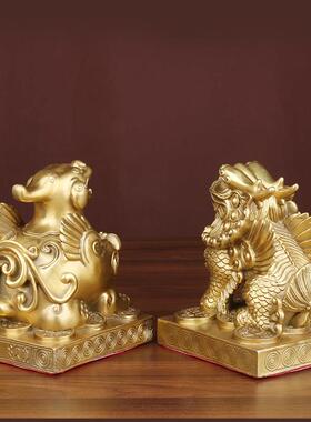 铜貔貅摆件一对纯铜霸王方底皮丘家用客厅店铺办公室开 业礼品装