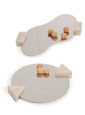 大理石托盘摆件样板房售楼部餐桌茶几玄关设计师的果盘饰品工艺品