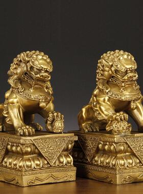 纯铜狮子饰品大对客厅镇屋宫门狮子办公室大门全铜北京狮子饰品