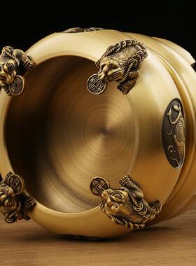 黄铜旋转聚宝盆摆件四神兽金蟾聚宝盆摆件家居工艺品礼品摆设