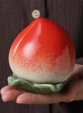 陶瓷桃子摆件创意寿桃密封罐客厅茶桌家居装饰供奉仙桃工艺品摆设