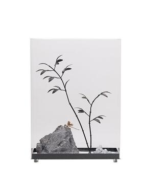 现代新中式透明罩子铁艺抽象山形金属竹子摆件样板房玄关艺术品
