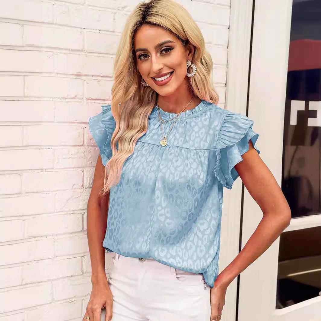 Top Womens Neck Wave Sleeve Leaf Lotus All-match Fashion - 图2