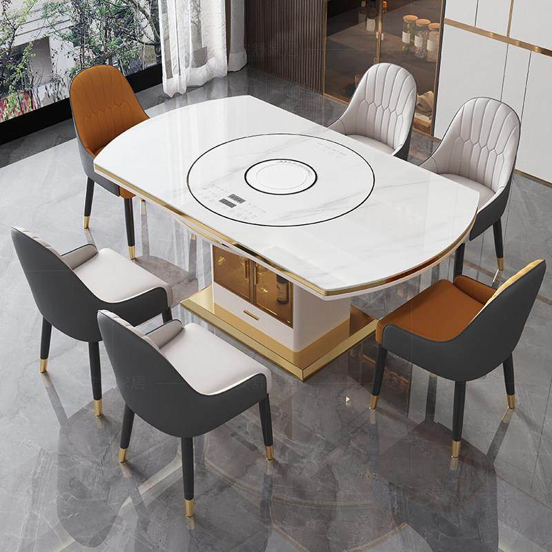 岩板餐桌椅组合家用小户型现代简约多功能伸缩内嵌转盘电磁炉圆桌,淘宝优惠券,粉丝福利购,淘宝优惠卷