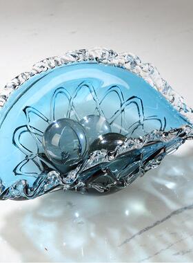 轻奢蓝色盘琉璃果盘收纳现代酒客厅板店TB683832售楼处样间茶几零