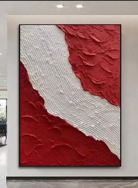 手绘油画纯手工立体肌理玄关装饰画大红色样板房酒店大堂复古挂画