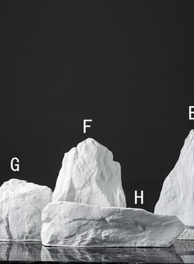 新中式样板房家居装饰陶瓷假山石摆件简约客厅入口软装组合