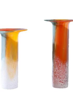 玻璃设计师轻奢渐变彩色花瓶摆件家居客厅婚庆烛台餐桌软装饰品
