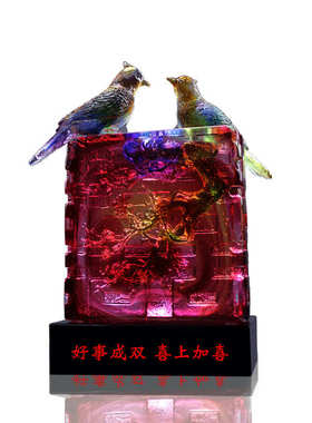 锋明琉璃喜鹊摆件结婚乔迁礼家居装饰工艺品喜上眉梢古法琉璃摆件