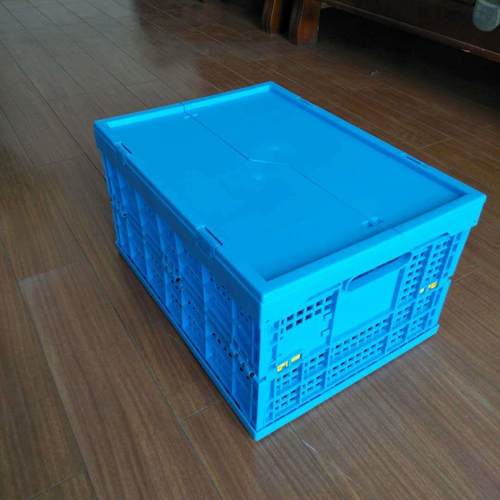加厚工业带盖480*350*265塑料折叠周转箱折叠筐 - 图1