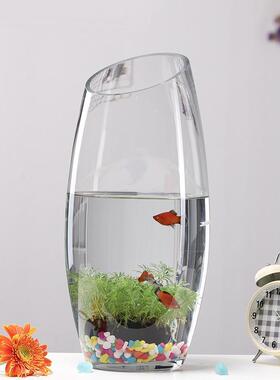 透明玻璃花瓶炮弹造型斜口干花插花花器客厅富贵竹摆件设计简约