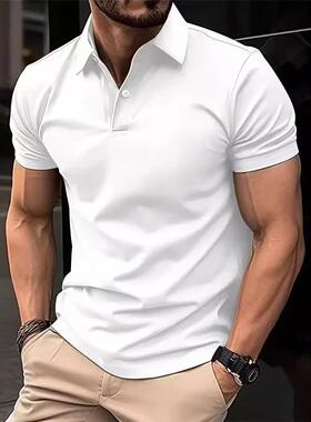 Men’s summer polo shirt with a turn-down collar, three-butt