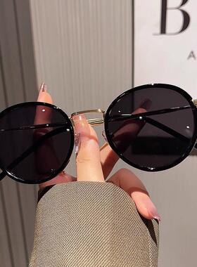 韩版覆古圆形框太阳眼镜女高级感显脸小网红时尚辣妹海边防晒太阳