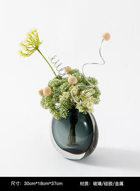 现代轻奢仿真花艺绿植玻璃插花器客厅餐桌售楼处茶几桌面软装摆件